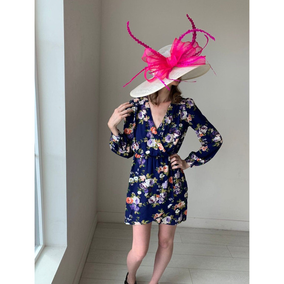 LULU'S Mini Floral Dress Faux Wrap LongSleeve V-Neck Cocktail Blue Cottagecore - Picture 10 of 12